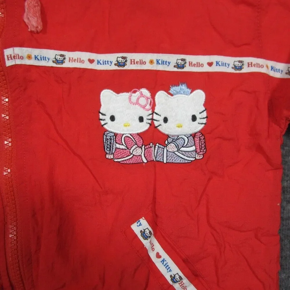 Hello Kitty Jacket Girls 14 Red Windbreaker Full Zip Convertible Backpack Hooded